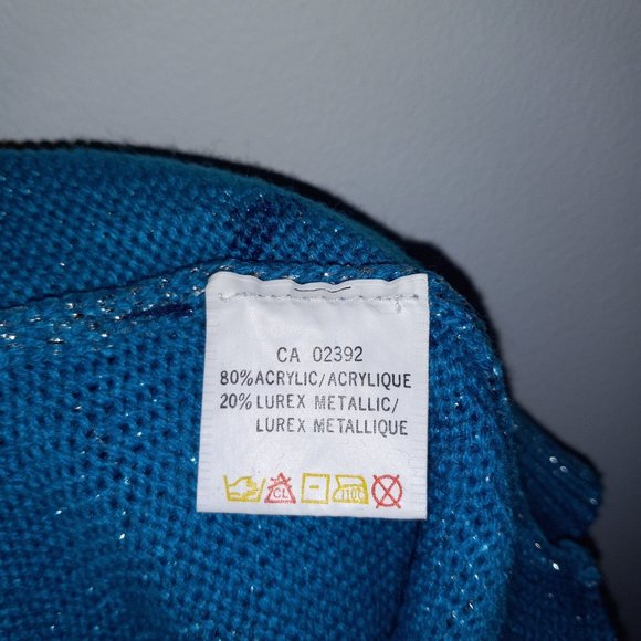 crew-neck tourquoise metalic thread zebra print sweater vintage 1980s - Picture 6 of 8